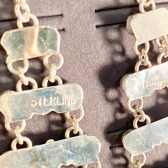 Sylvia Chee Zuni Kingman Turquoise Sterling Silver Chandelier Earrings - Picture 9 of 9